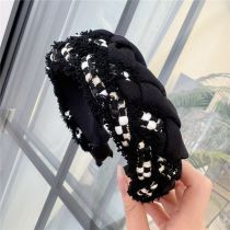 Fashion Mixed Color Black Fabric Plaid Patchwork Braided Wide-brimmed Headband
