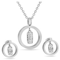 Fashion Steel Color Suit Titanium Steel Inlaid With Rhinestone Geometric Necklace And Earrings Set