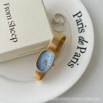 Fashion Gold With Blue Surface Stainless Steel Oval Dial Watch