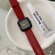 Fashion Red Belt Stainless Steel Square Dial Watch