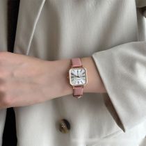 Fashion Pink Belt Stainless Steel Square Dial Watch