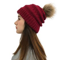 Fashion Date Red Knitted Beanie With Pom-pom