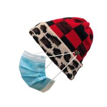 Fashion Leopard Print Red Check Leopard Print Knitted Button Beanie