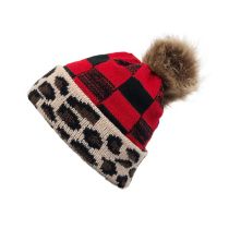 Fashion Leopard Print Red Check Leopard Print Knitted Beanie