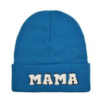 Fashion Bright Lake Blue-mama Woolen Hat Letter Embroidered Knitted Beanie