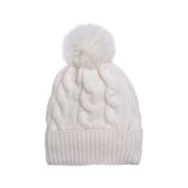 Fashion White—fur Ball Knitted Hat Twist Knitted Wool Ball Beanie