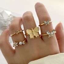Fashion 12# Alloy Diamond Geometric Ring Set