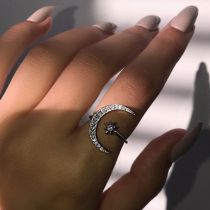 Fashion 13# Alloy Diamond Star Moon Ring