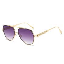 Fashion Gold Frame Gradient Purple Film Pc Double Bridge Large Frame Sunglasses