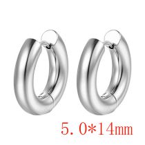 Fashion Steel Color 5.0*14 One Stainless Steel Glossy Round Earrings