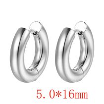Fashion Steel Color 5.0*16 One Stainless Steel Glossy Round Earrings