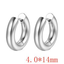 Fashion Steel Color 4.0*14 One Stainless Steel Glossy Round Earrings