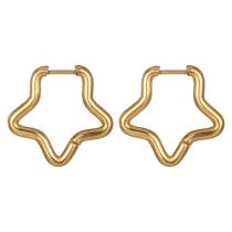 Fashion Round Line Five-pointed Star Earrings Gold Stainless Steel Geometric Five-pointed Star Earrings(single)