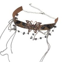 Fashion Silver Faux Snakeskin Butterfly Tassel Necklace