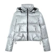 Fashion Silver Polyester Stand Collar Zipper Jacket