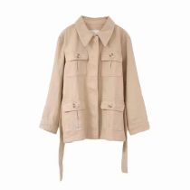 Fashion Khaki Polyester Lapel Multi-pocket Jacket
