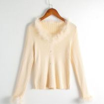 Fashion Apricot Polyester Plush V-neck Knitted Sweater