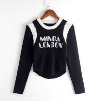 Fashion Black Letter Patchwork Knitted Sweater