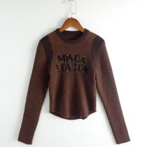Fashion Coffee Letter Patchwork Knitted Sweater