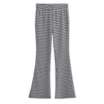 Fashion Black And White Polyester Houndstooth Bootcut Trousers