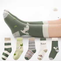 Fashion Forest Squirrel [spring And Autumn Cotton Socks 5 Pairs] Cotton Printed Plus Fleece Children's Mid-calf Socks Set