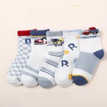 Fashion Cartoon Car [anti-pilling Combed Cotton 5 Pairs] Cotton Knitted Childrens Mid-calf Socks