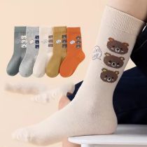 Fashion Hi Pi Xiong Bao [combed Cotton Extended Pack Of 5 Pairs] Cotton Knitted Childrens Mid-calf Socks