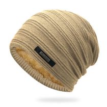 Fashion Beige Wool Knitted Metal Label Pullover Hat