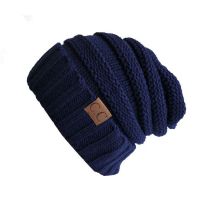 Fashion Navy Blue Knitted Label Beanie