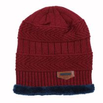 Fashion Claret Fleece Knitted Label Pullover Hat