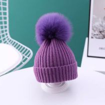 Fashion Purple Wool Knitted Wool Ball Beanie