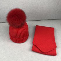 Fashion Red Hat And Scarf For Children 1-8 Years Old Wool Knitted Wool Ball Children's Beanie + Scarf