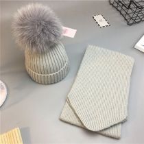 Fashion Hat And Scarf Light Gray For Children 1-8 Years Old Wool Knitted Wool Ball Children's Beanie + Scarf