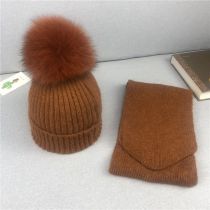 Fashion Caramel Hat Scarf For Children 1-8 Years Old Wool Knitted Wool Ball Children's Beanie + Scarf
