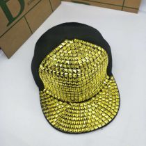 Fashion Gold Studded Sequin Flat Brim Baseball Cap