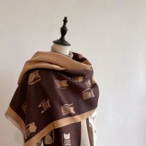 Fashion Dark Coffee + Light Coffee Color Polyester Imitation Cashmere Printed Scarf