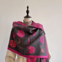 Fashion Dark Gray Rose Red Polyester Imitation Cashmere Printed Scarf
