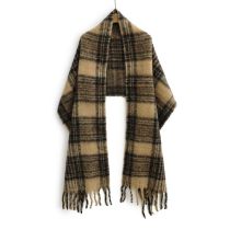 Fashion Milky Coffee Color Polyester Plaid Fringed Scarf