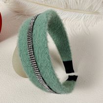 Fashion Green Headband Plush Diamond-encrusted Plush Wide-brimmed Headband