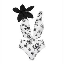 Fashion Single White One-piece Swimsuit Polyester Printed One-piece Swimsuit