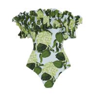 Fashion Single Green Swimsuit Polyester Ruffled One-shoulder Swimsuit