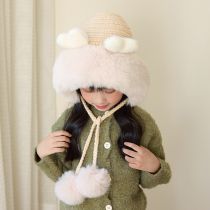 Fashion Beige Plush Knitted Children's Pullover Hat