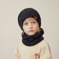 Fashion Children's Two-piece Set-black Acrylic Children's Knitted Label Beanie And Scarf Set