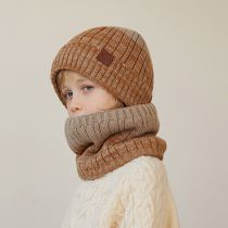 Fashion Children's Two-piece Set-caramel Acrylic Children's Knitted Label Beanie And Scarf Set