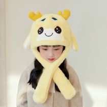 Fashion Yellow Polyester Deer Ears Moving Plush Scarf Integrated Children's Hood