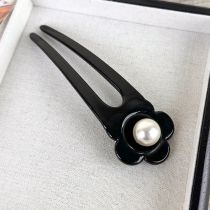 Fashion E Black Acetate Pearl Flower Hairpin