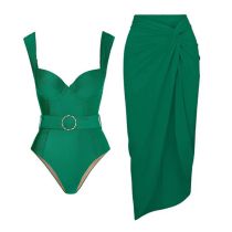 Fashion Sling One-piece Suit Polyester One-piece Swimsuit With Knotted Beach Skirt Set