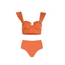 Fashion Y198 Orange Swimsuit Polyester High Waist Tankini Swimsuit