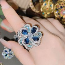 Fashion Ring 0384 Blue Extra Large Copper Set Zirconium Flower Ring
