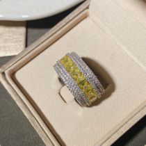 Fashion Ring 0564 Golden Copper Inlaid Zirconium Geometric Mens Ring